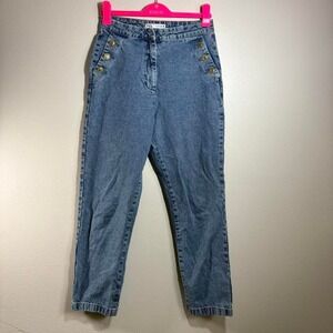 Zara Womens Size Large Gold Button Straight Leg Retro 90s‎ Style Jeans High Rise